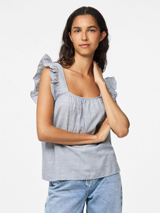 Cotton Linen Blend Ruffled Sleeve Top