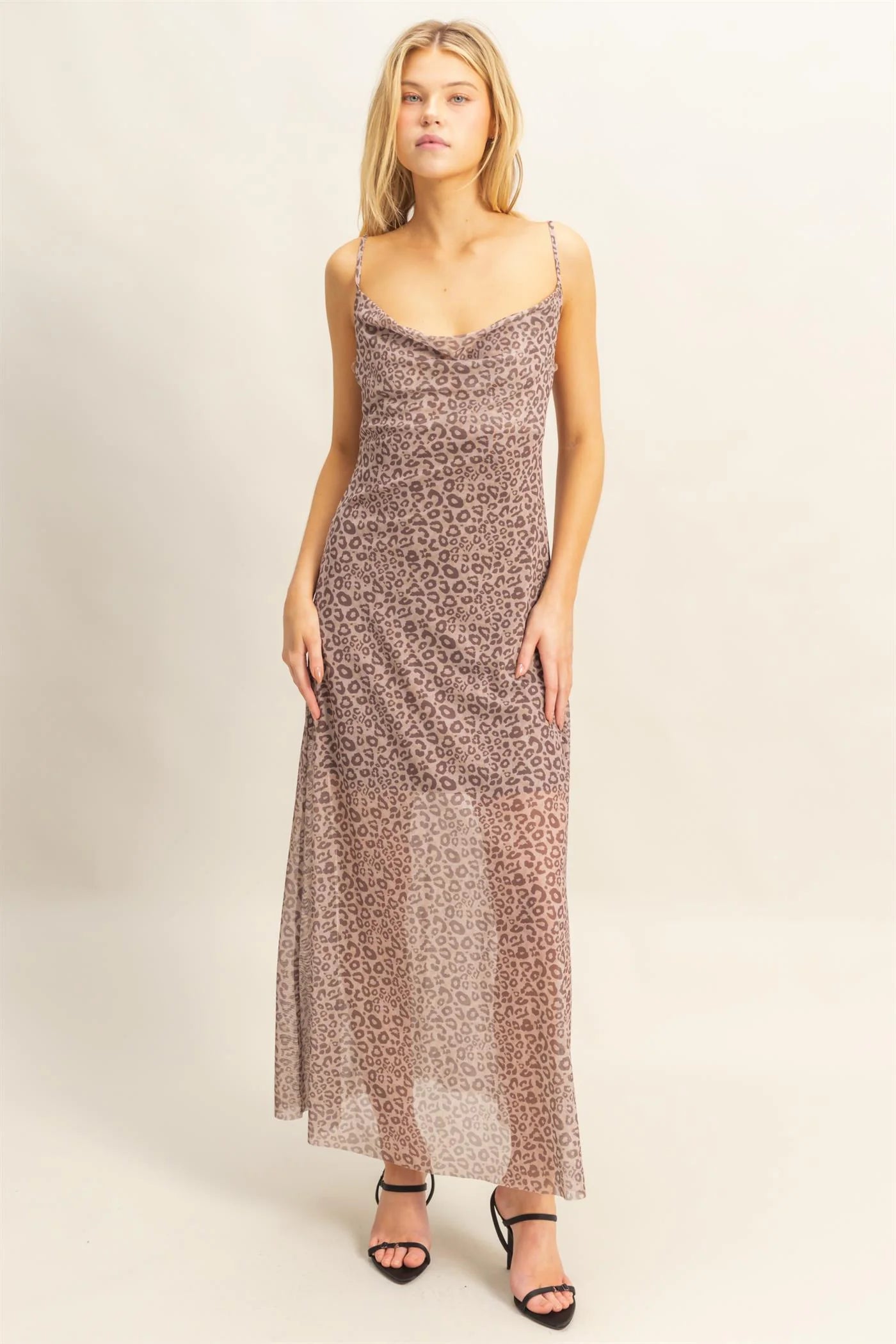 Leopard Print Mesh Maxi Dress