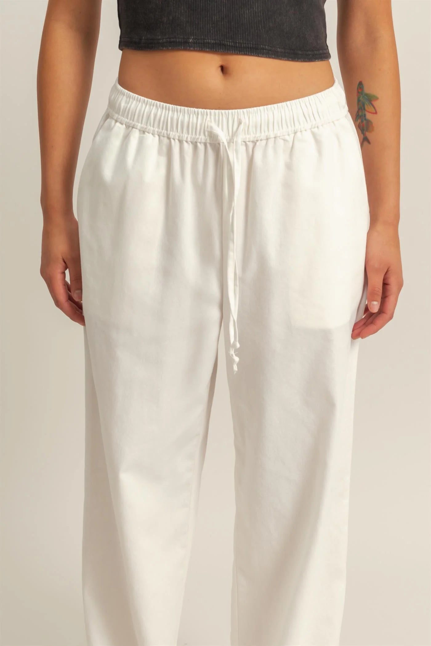 Drawstring Waist Straight Leg Pants