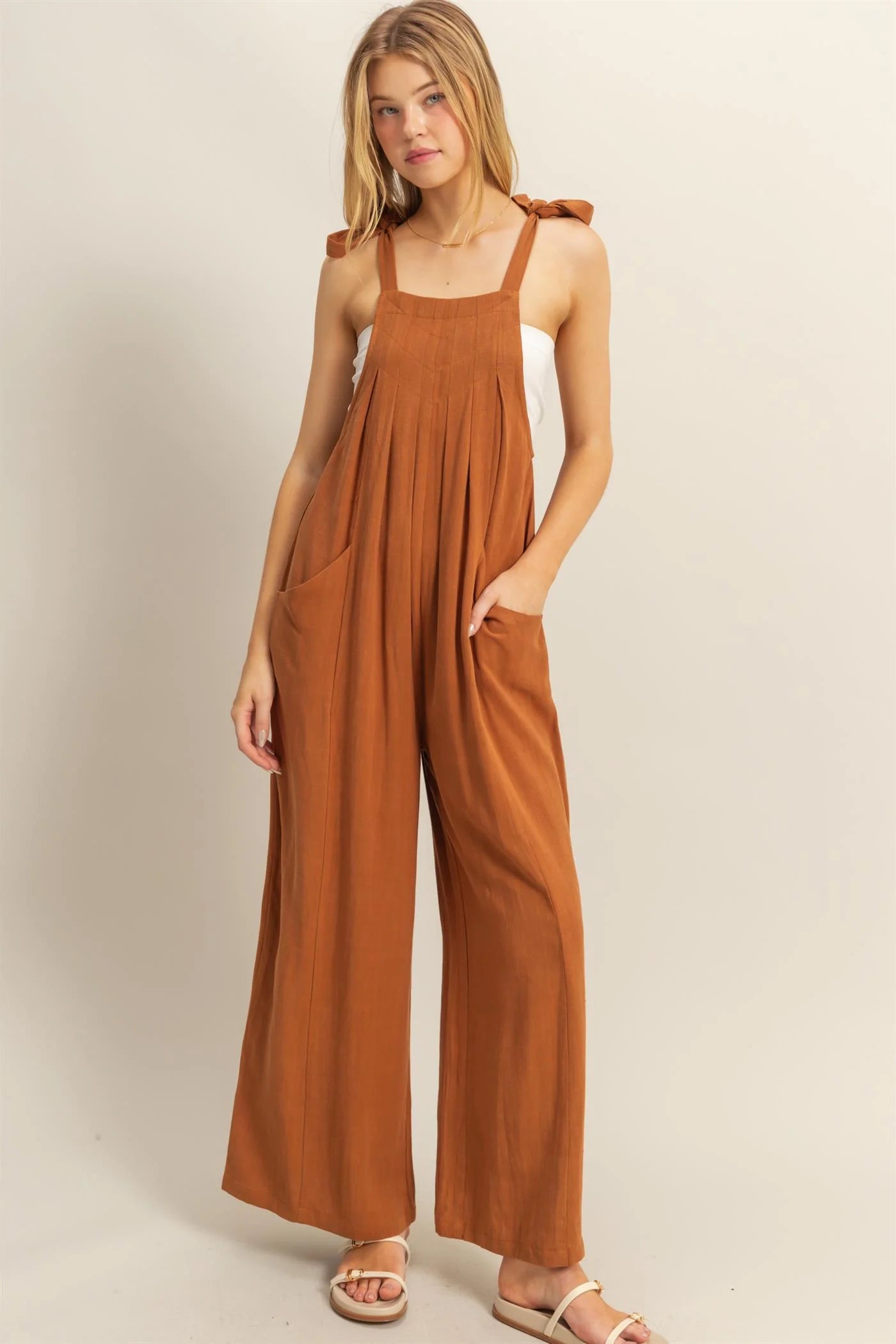 Linen Tie Shoulder Jumpsuit
