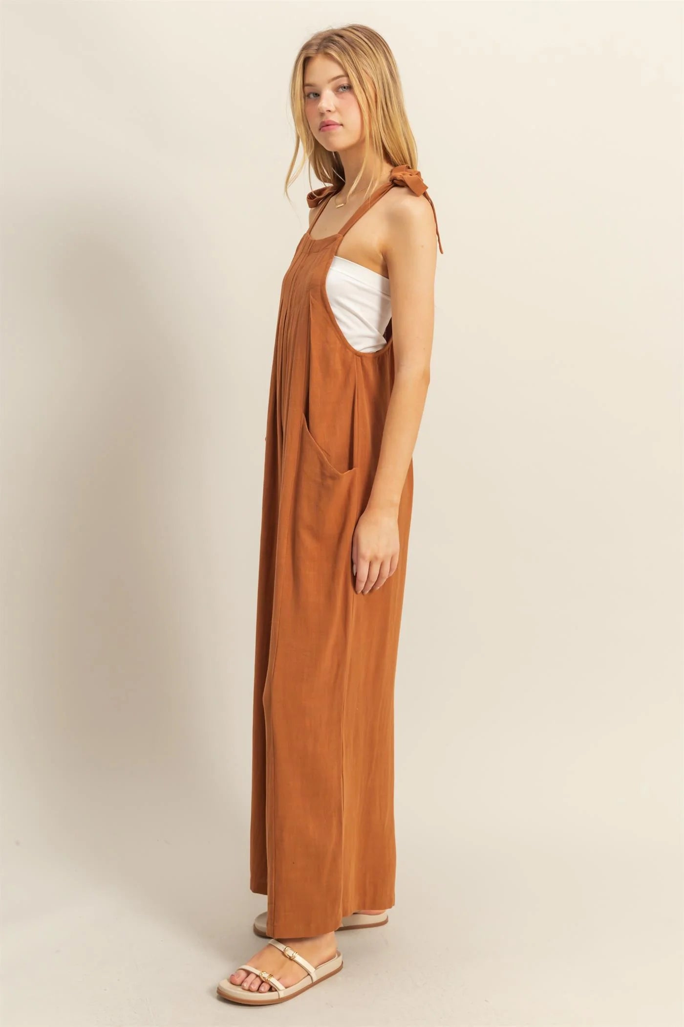 Linen Tie Shoulder Jumpsuit