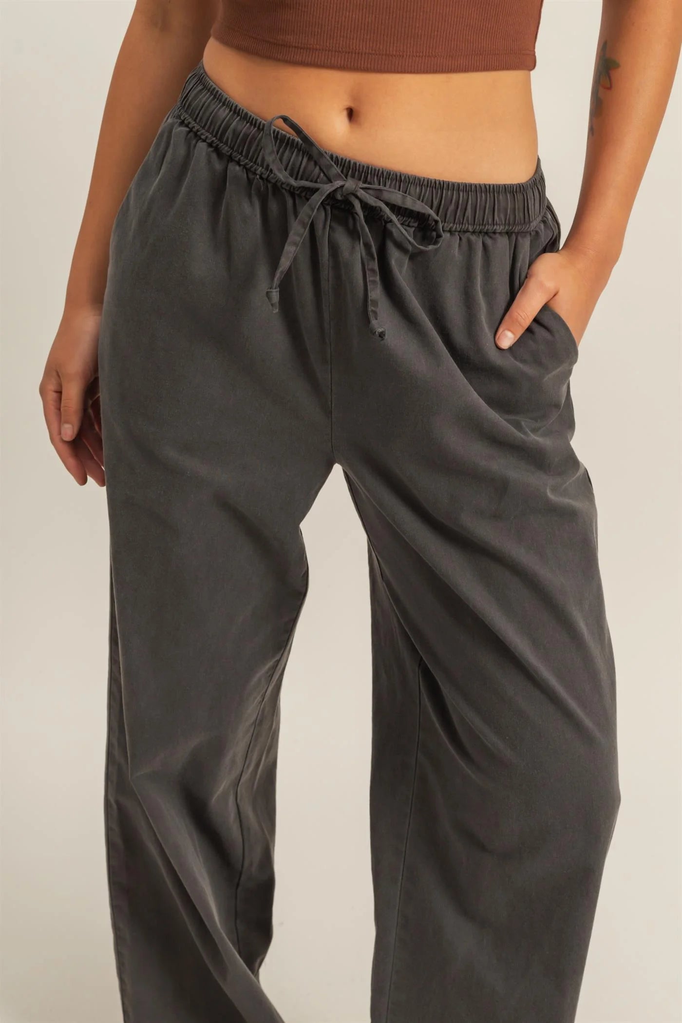 Drawstring Waist Straight Leg Pants