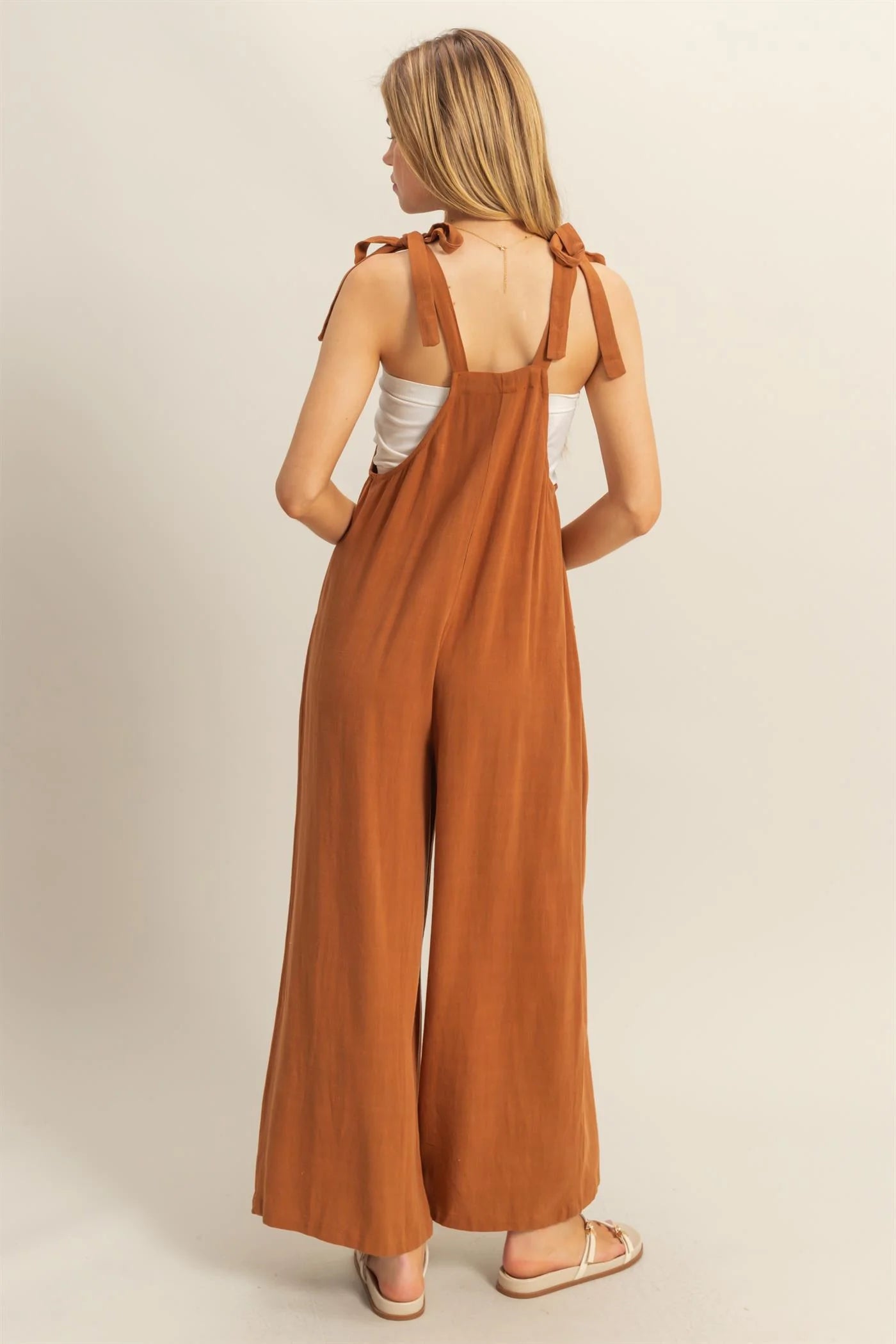 Linen Tie Shoulder Jumpsuit