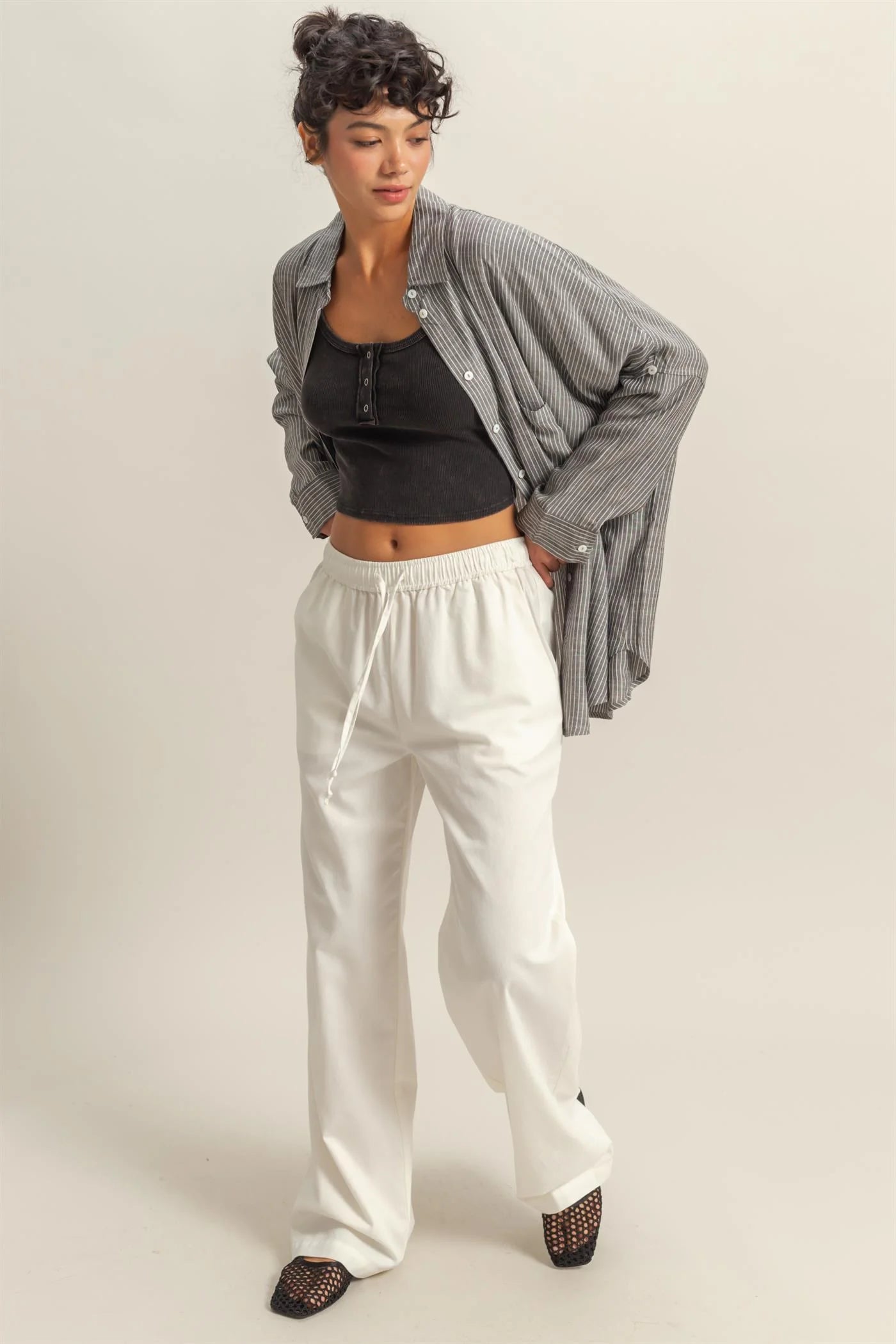Drawstring Waist Straight Leg Pants