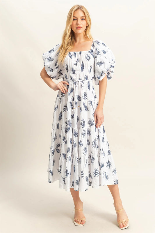 Puff Sleeve Tiered Midi Dress