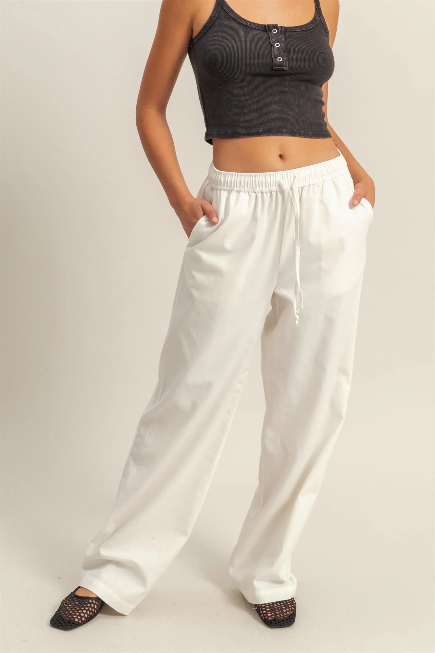 Drawstring Waist Straight Leg Pants