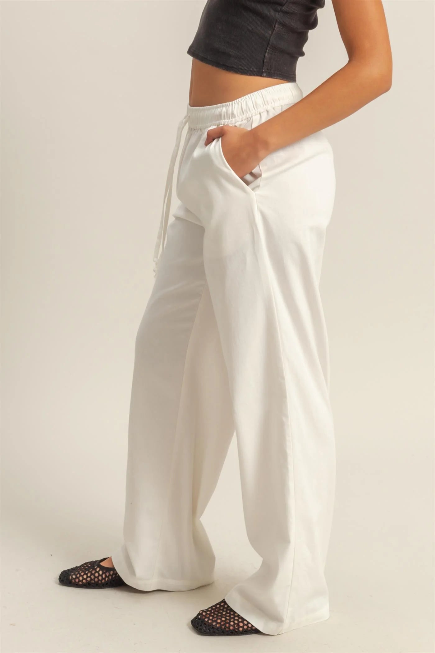 Drawstring Waist Straight Leg Pants