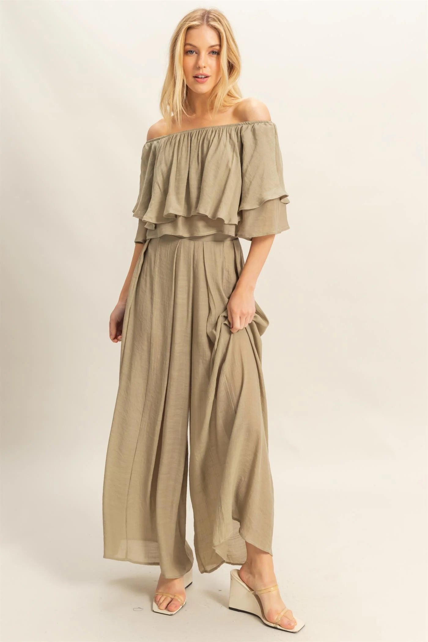Off the Shoulder Blouse and Pants Set