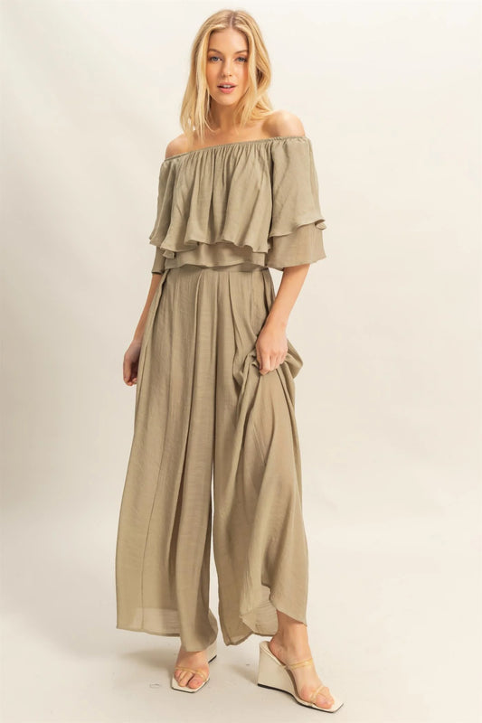 Off the Shoulder Blouse and Pants Set