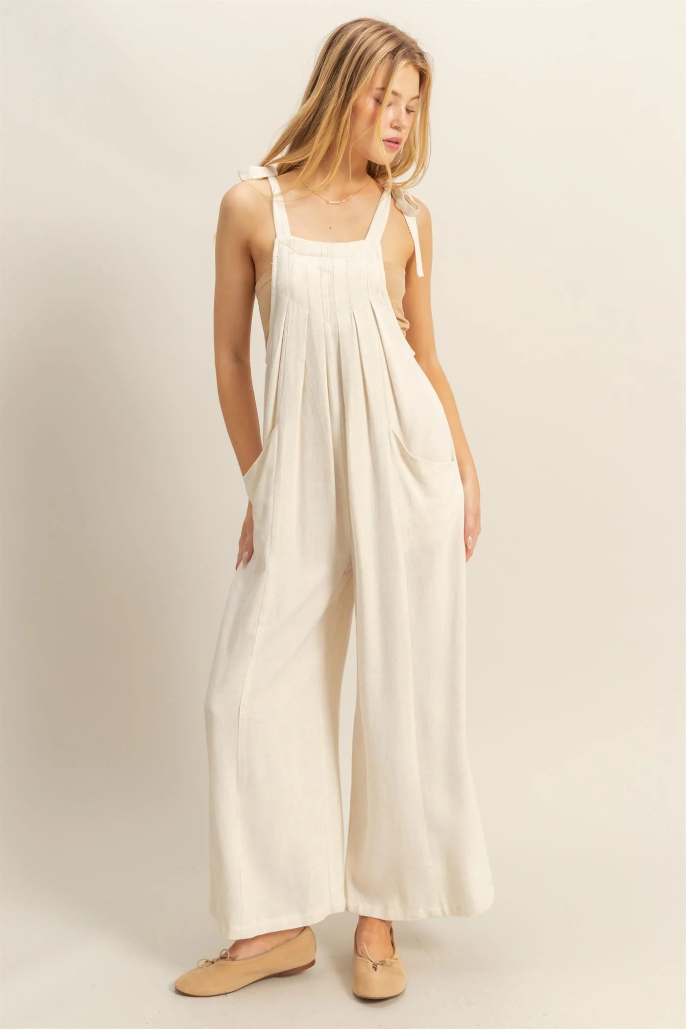 Linen Tie Shoulder Jumpsuit