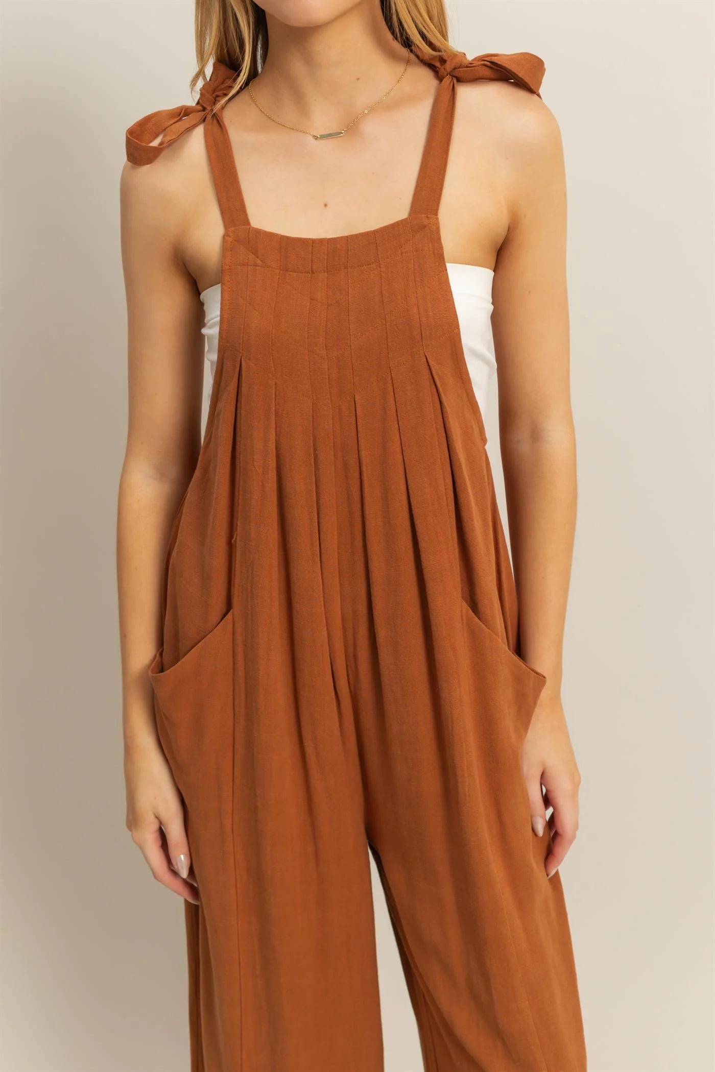 Linen Tie Shoulder Jumpsuit