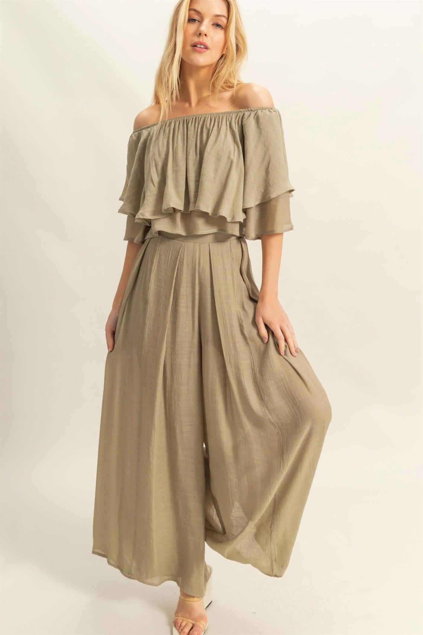 Off the Shoulder Blouse and Pants Set