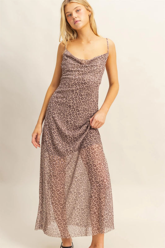 Leopard Print Mesh Maxi Dress