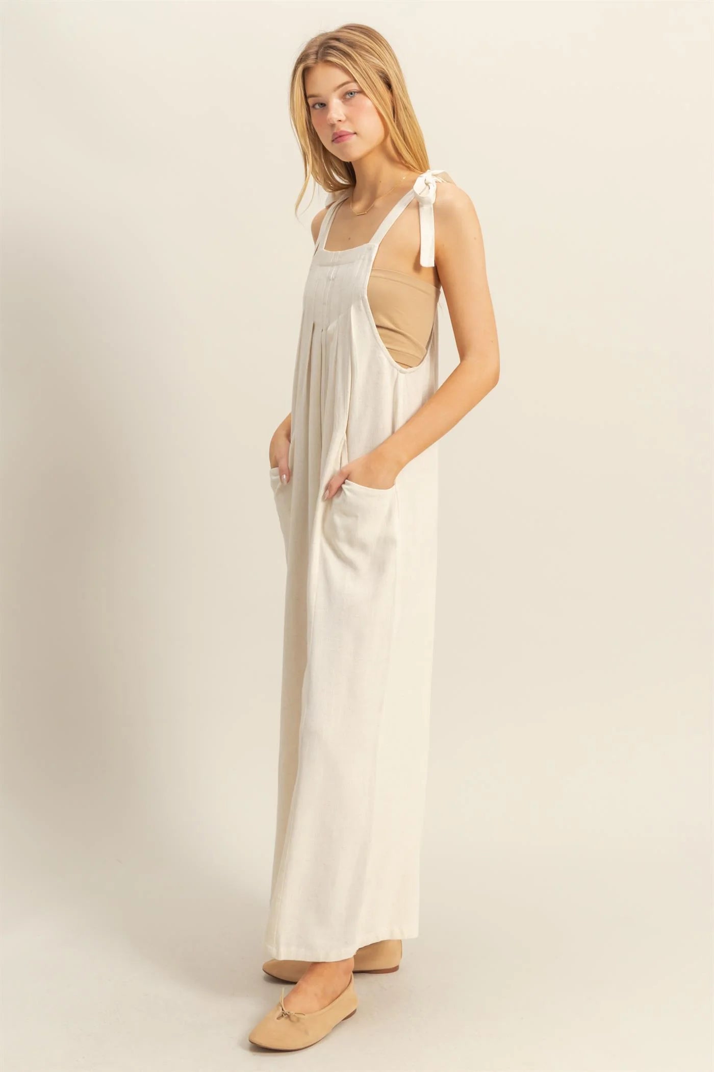 Linen Tie Shoulder Jumpsuit