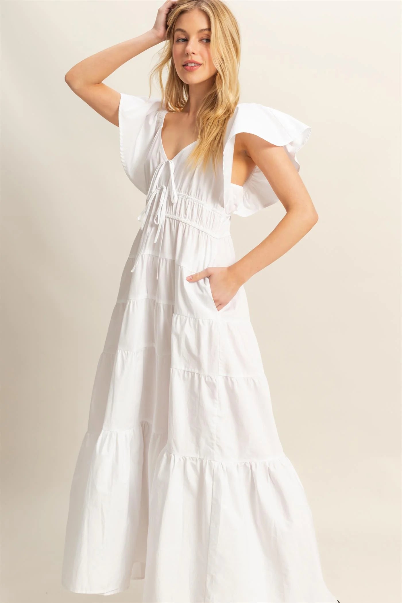 Cotton Poplin Tiered Maxi Dress