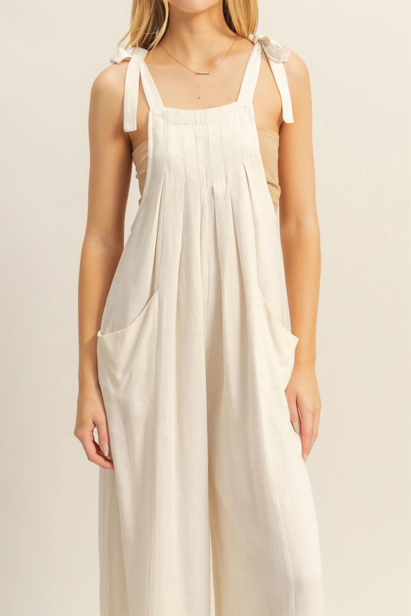 Linen Tie Shoulder Jumpsuit