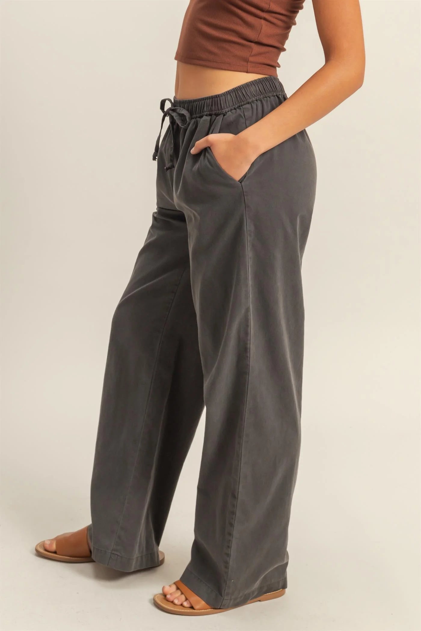 Drawstring Waist Straight Leg Pants