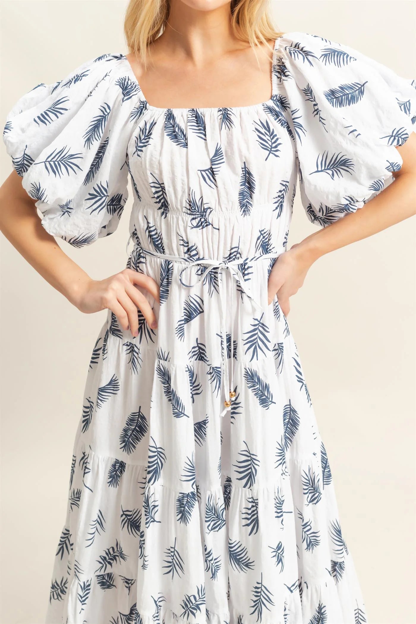 Puff Sleeve Tiered Midi Dress