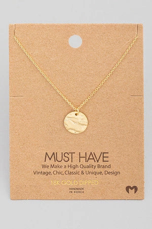 18K Gold Dipped Hammered Circle Necklace