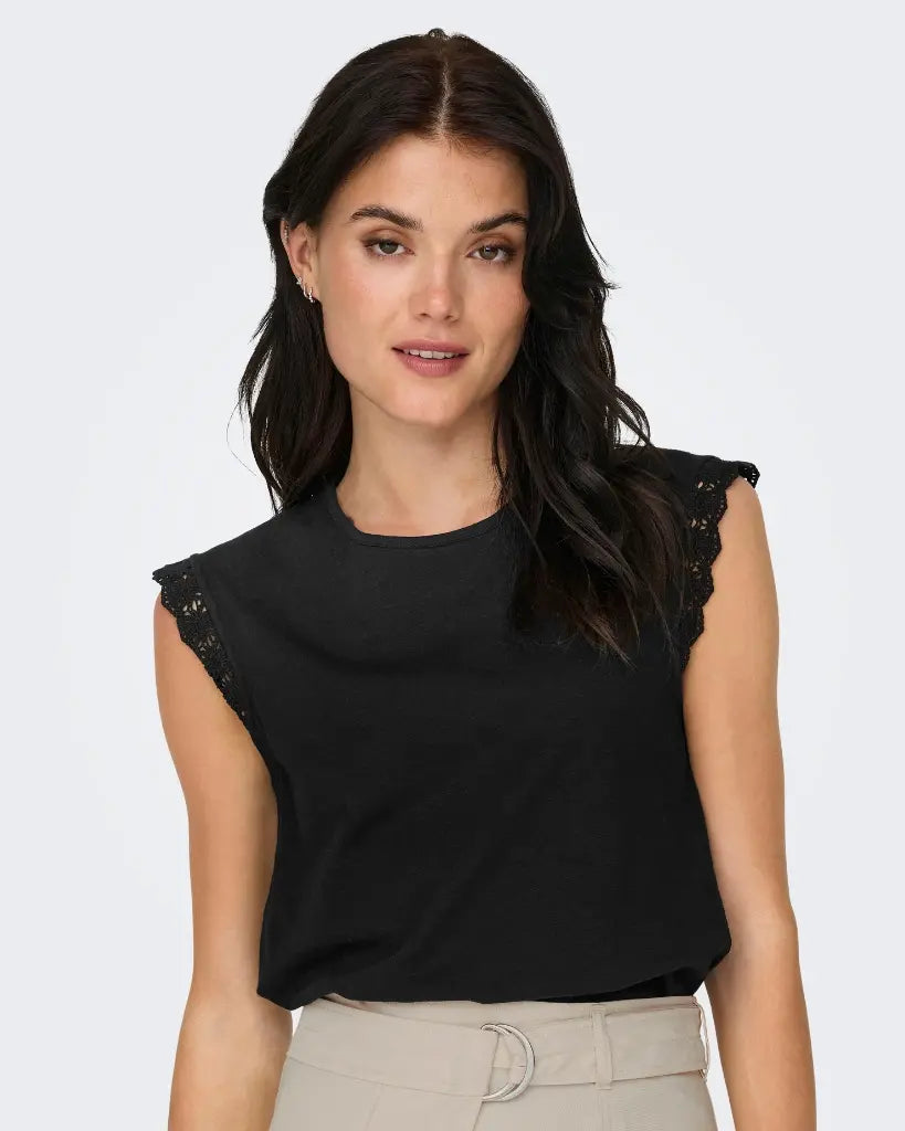 Lace Sleeve Detail 100% Organic Cotton Tee