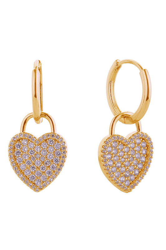 14K Gold Dipped Rhinestoned Heart Earrings