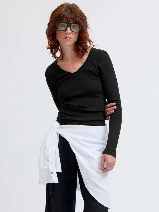 V-neck Cotton Long Sleeve Top