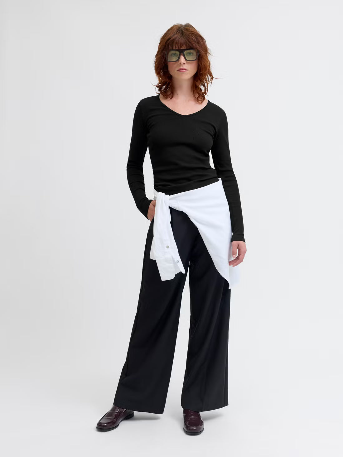 V-neck Cotton Long Sleeve Top
