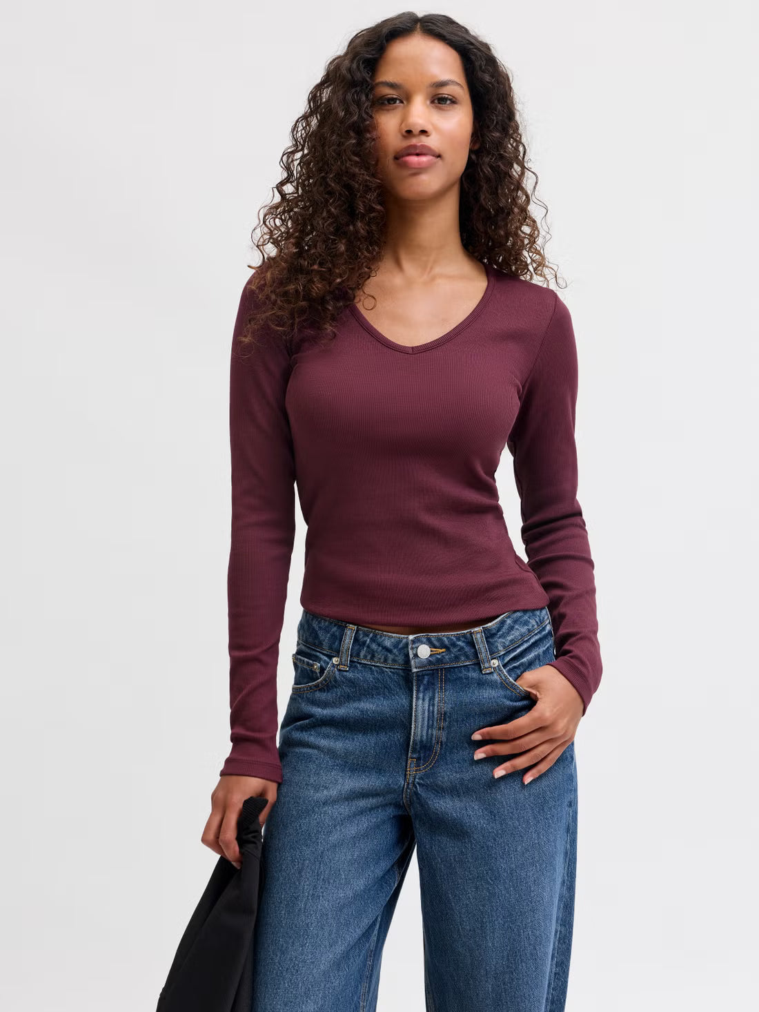 V-neck Cotton Long Sleeve Top