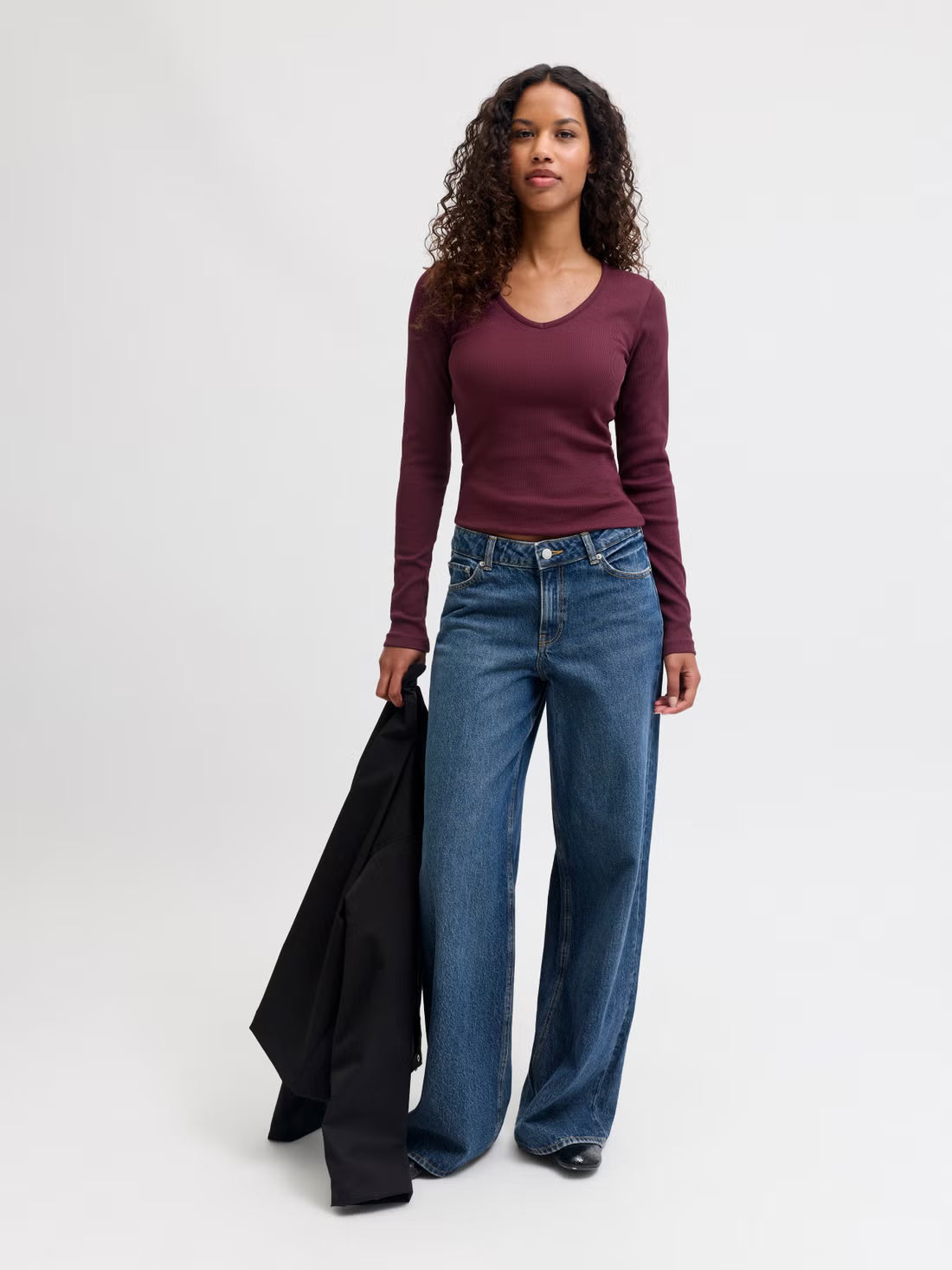 V-neck Cotton Long Sleeve Top