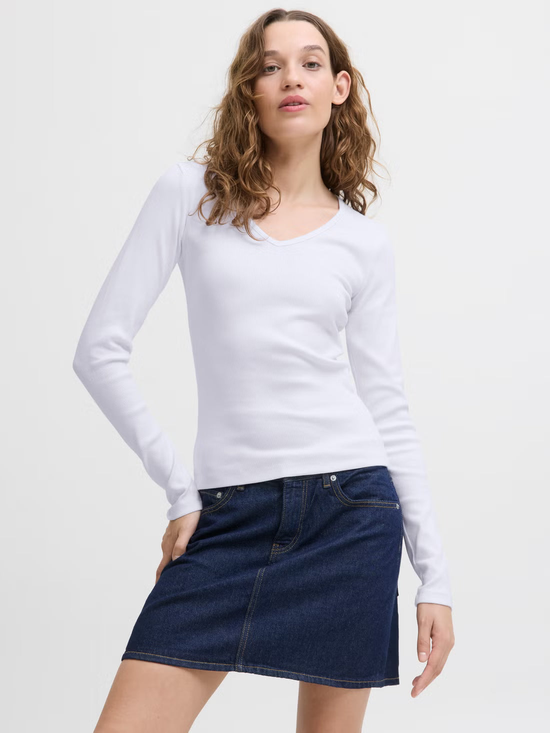 V-neck Cotton Long Sleeve Top