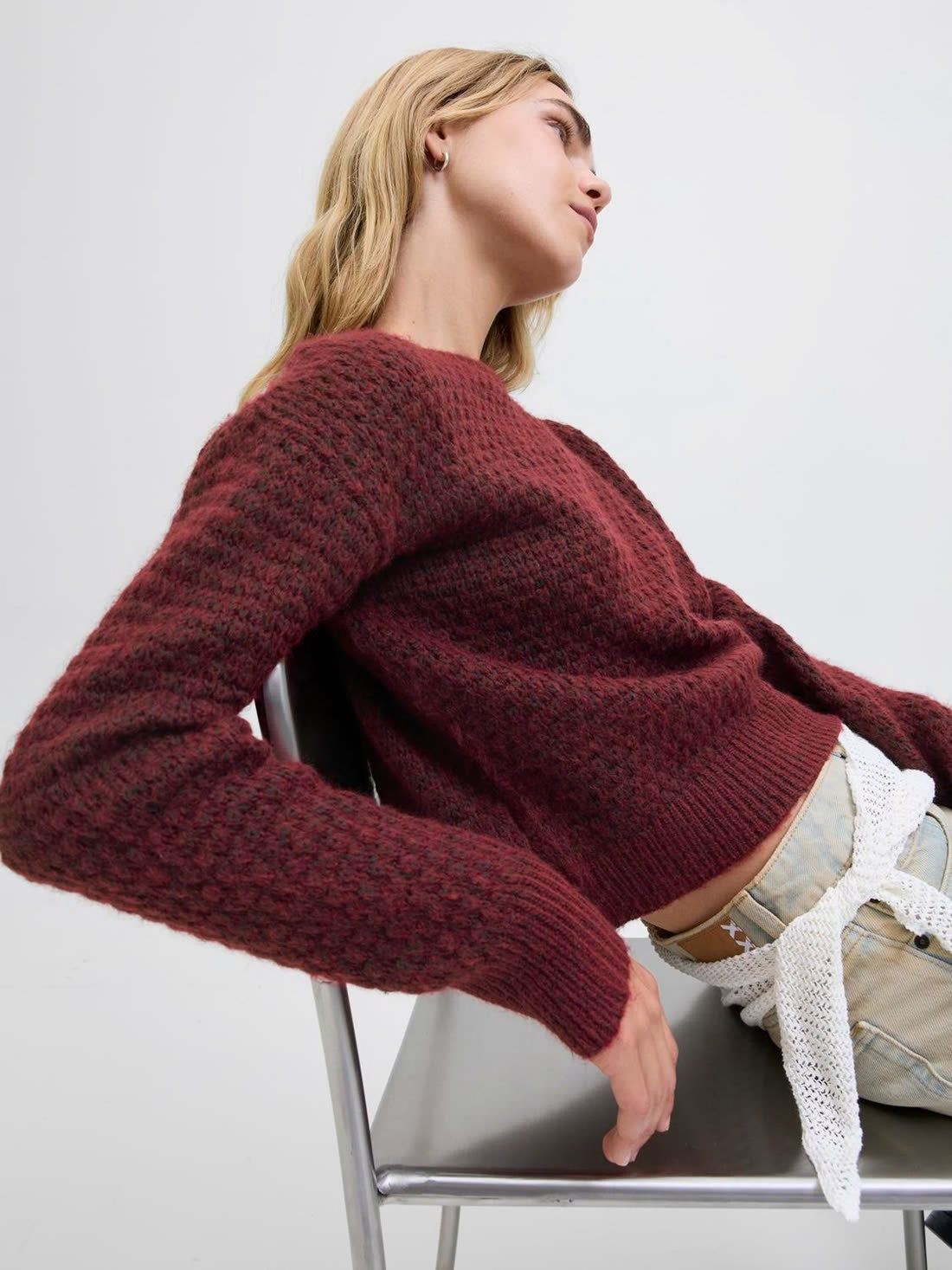 Crew Neck Long Sleeve Knitted Pullover