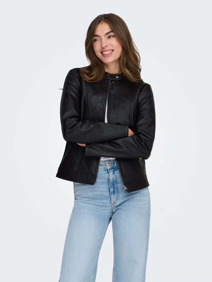 Fitted Faux Leather Jacket