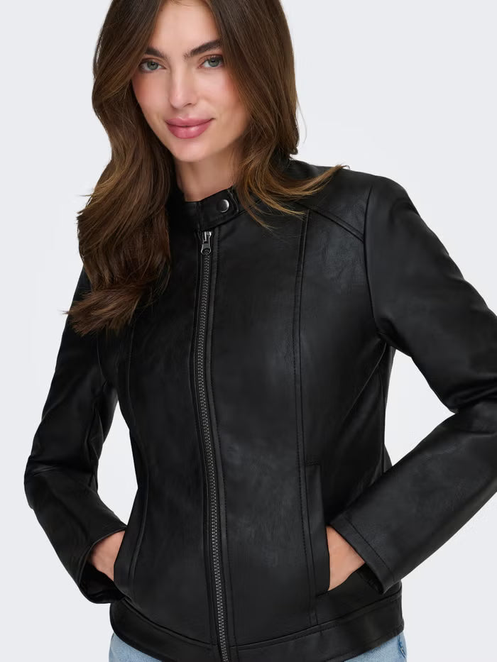 Fitted Faux Leather Jacket