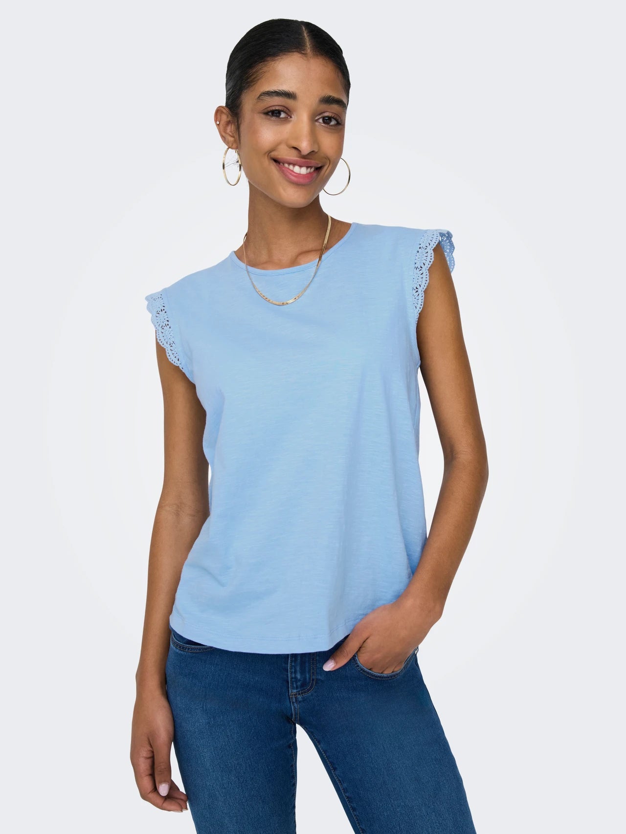 Lace Sleeve Detail 100% Organic Cotton Tee