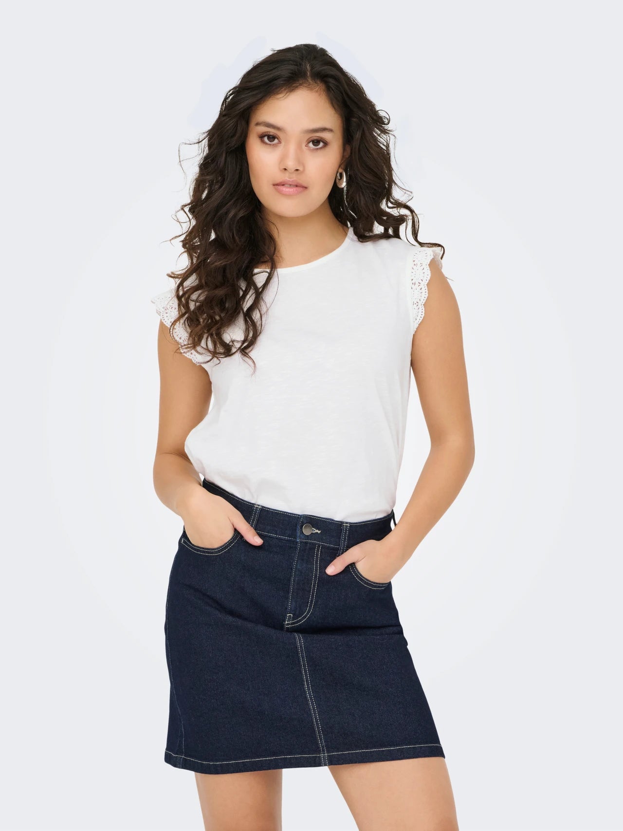 Lace Sleeve Detail 100% Organic Cotton Tee