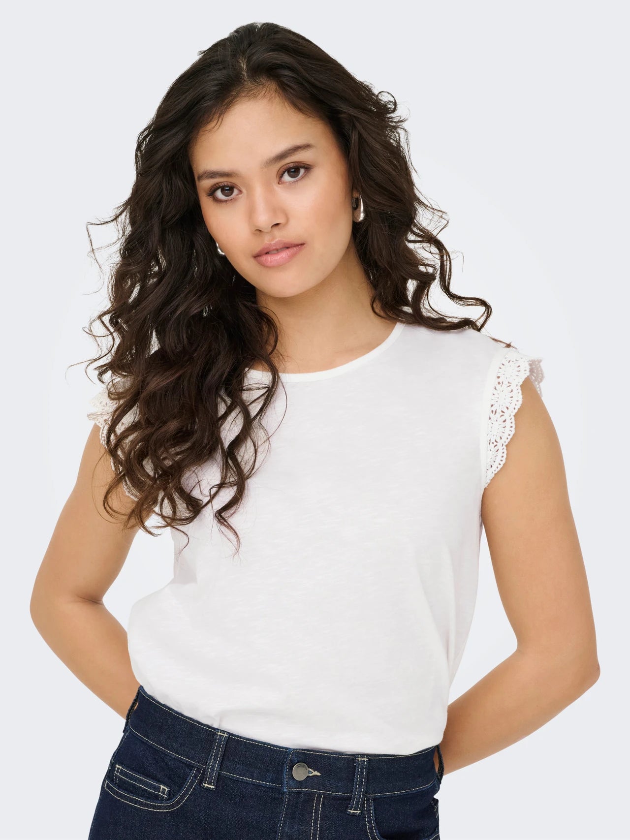 Lace Sleeve Detail 100% Organic Cotton Tee