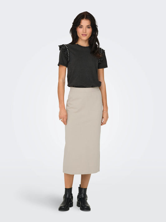 Cotton Midi Skirt with Slit