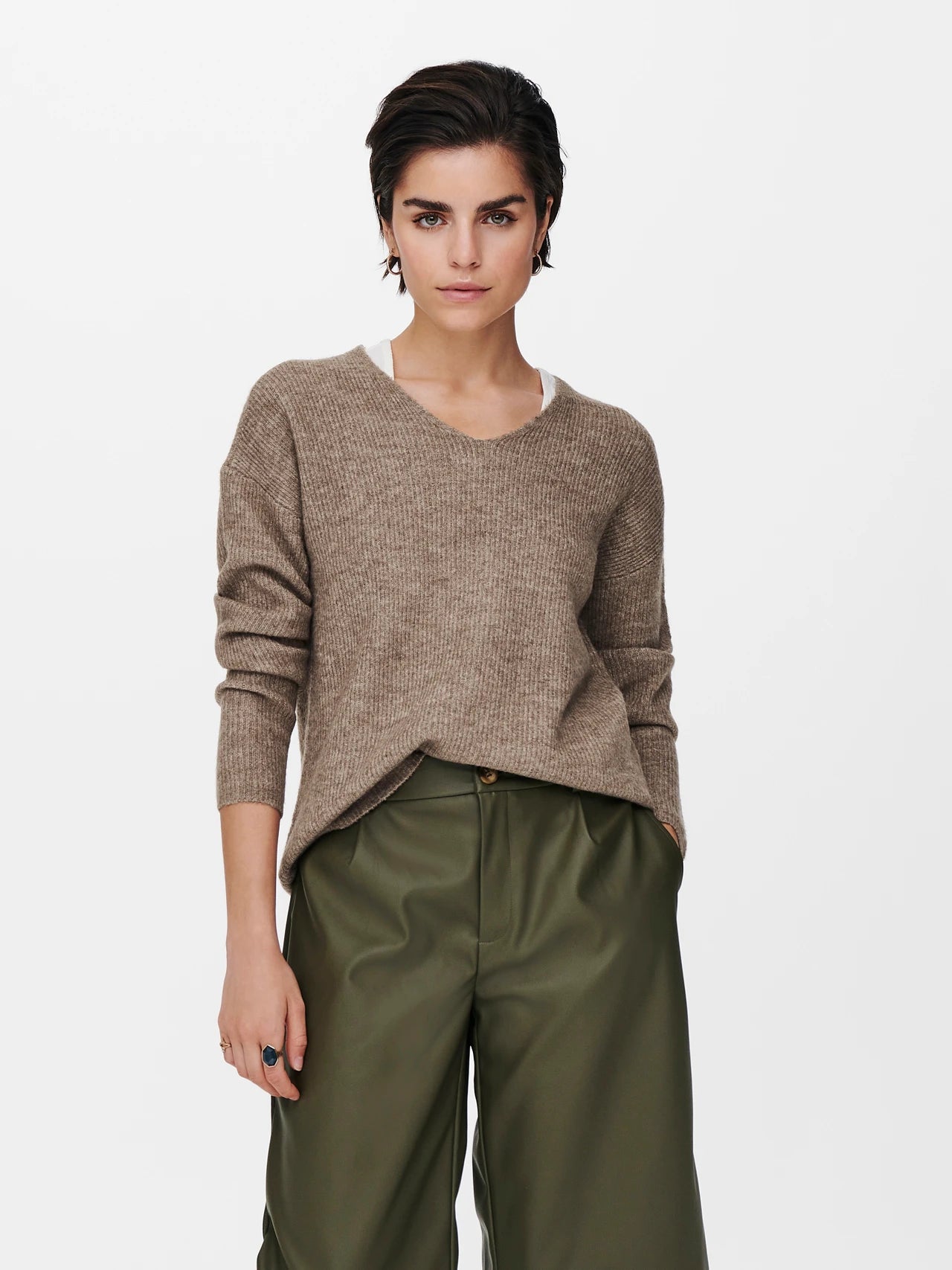 V-neck Dropped Shoulder Sweater