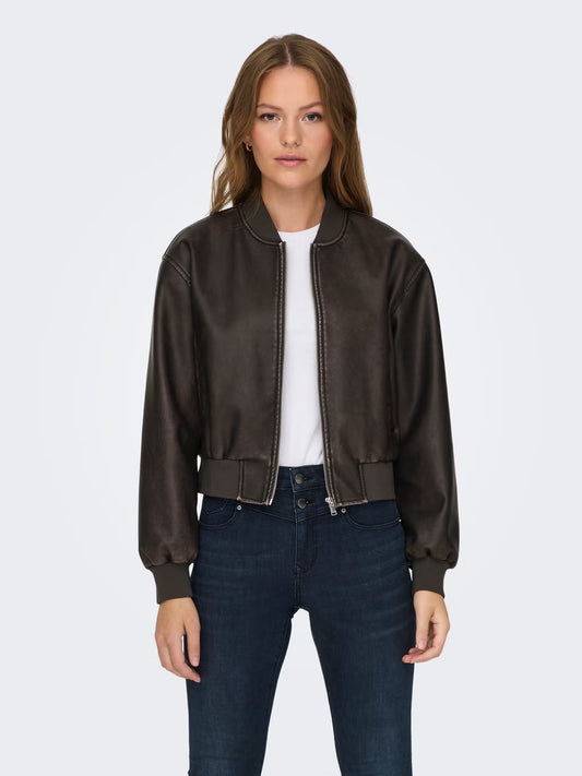 Faux Leather Bomber Jacket