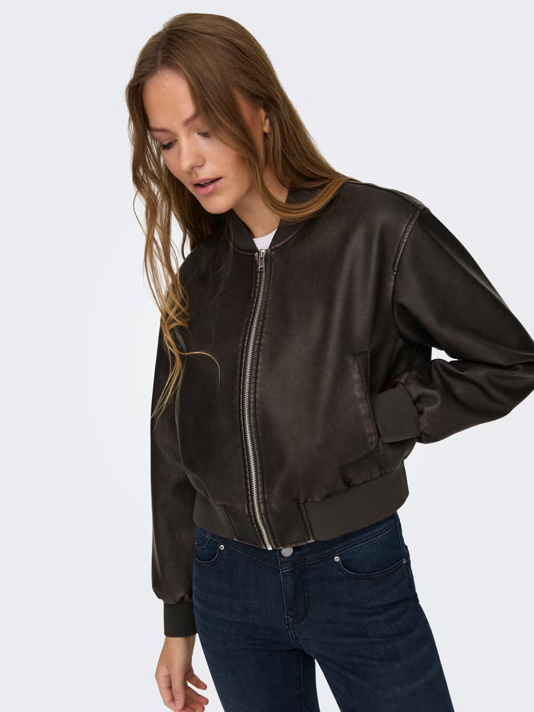 Faux Leather Bomber Jacket