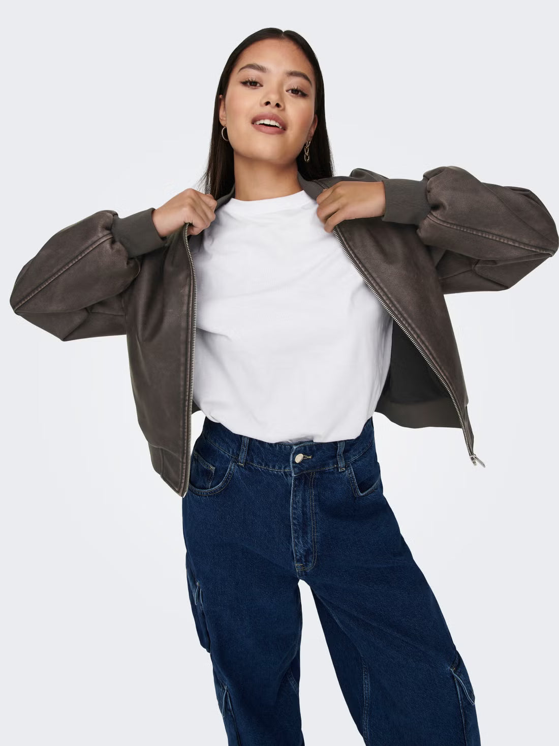 Faux Leather Bomber Jacket