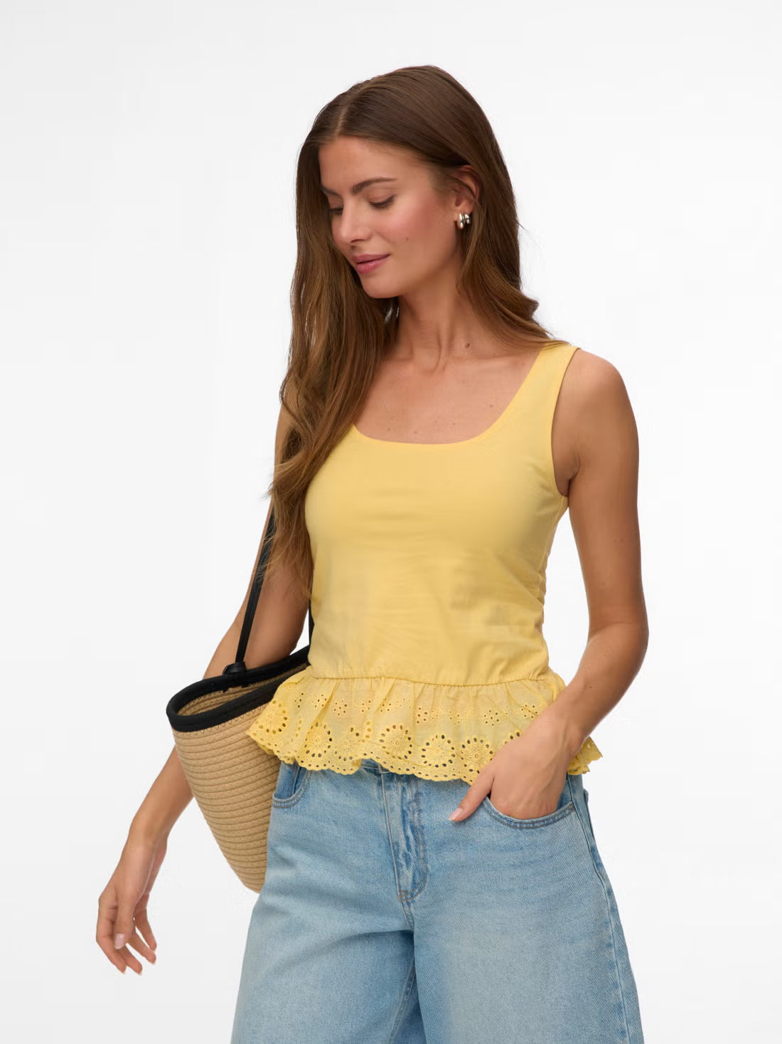 Organic Cotton Lace Hem Tank Top