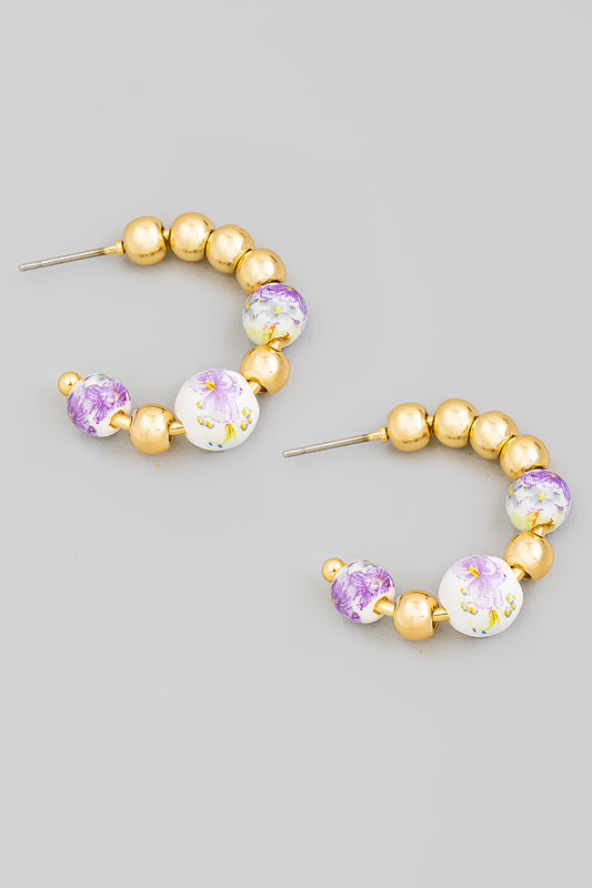 Flower Beads Hoop Earrings
