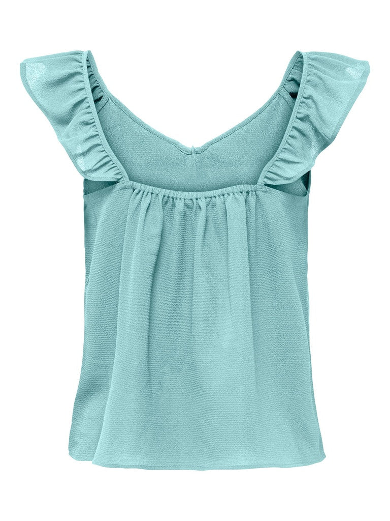 Nova Lux Sleeveless Frill Top - Turquoise and White