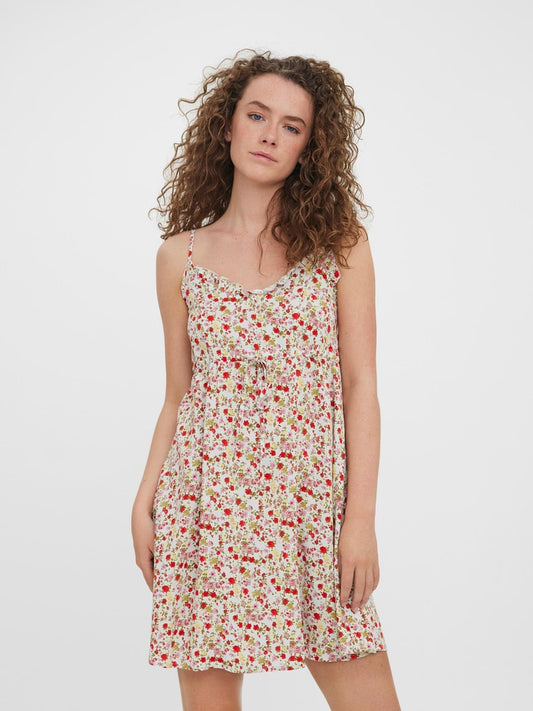 Easy Short Frill Strap Dress- Small Floral Prints