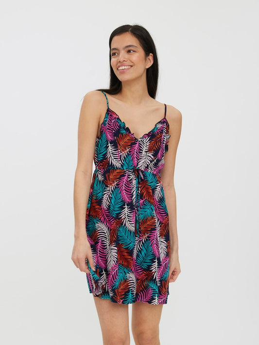 Easy Short Frill Strap Dress- Tropical and Floral Prints