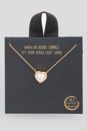 18K Gold Dipped Rhinestone Gem Heart Necklace
