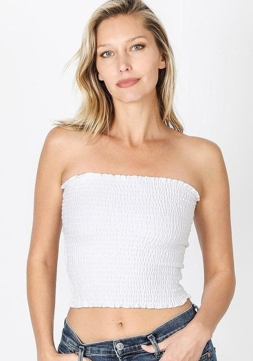 Exposure Cropped Smocked Tube Top
